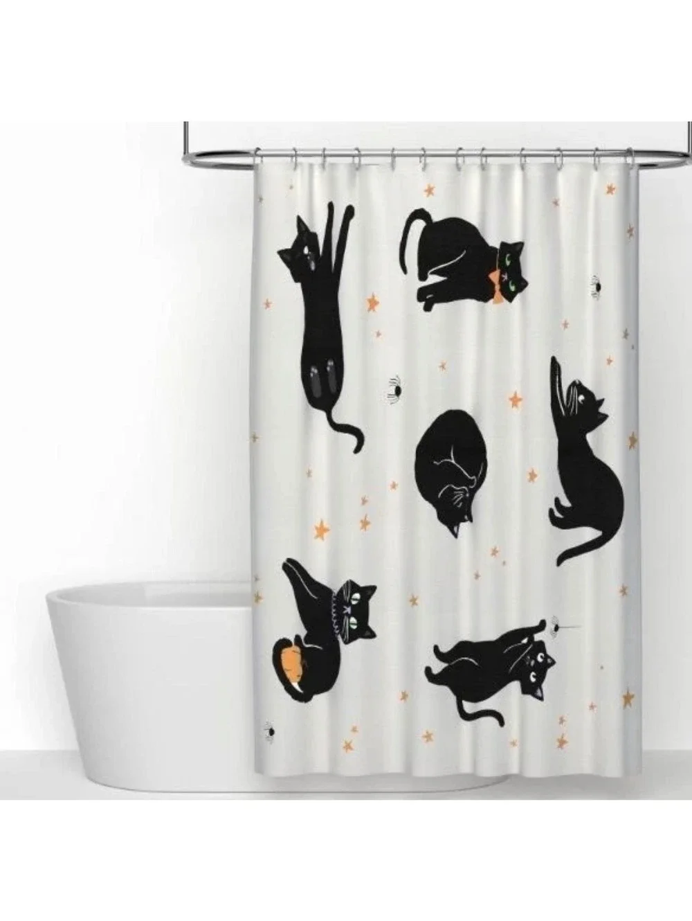 Hide and Eek! Boutique Halloween Shower Curtain with Black Cats, Glows in the D